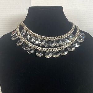 Elegant Stella and Dot Layered Faceted Chunky Silver and Crystal Necklace